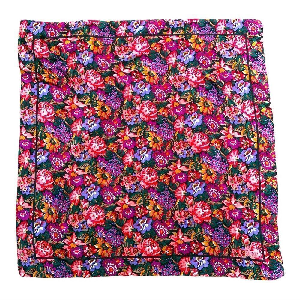 Vintage Echo Club 7 silk floral scarf blue-purple-pink-green fabulous color
